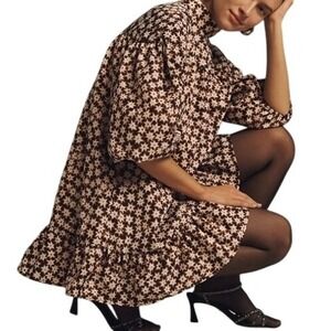 Anthropologie Womens XS  Oversized Long-Sleeve Mock-Neck Swing Mini Dress NWT